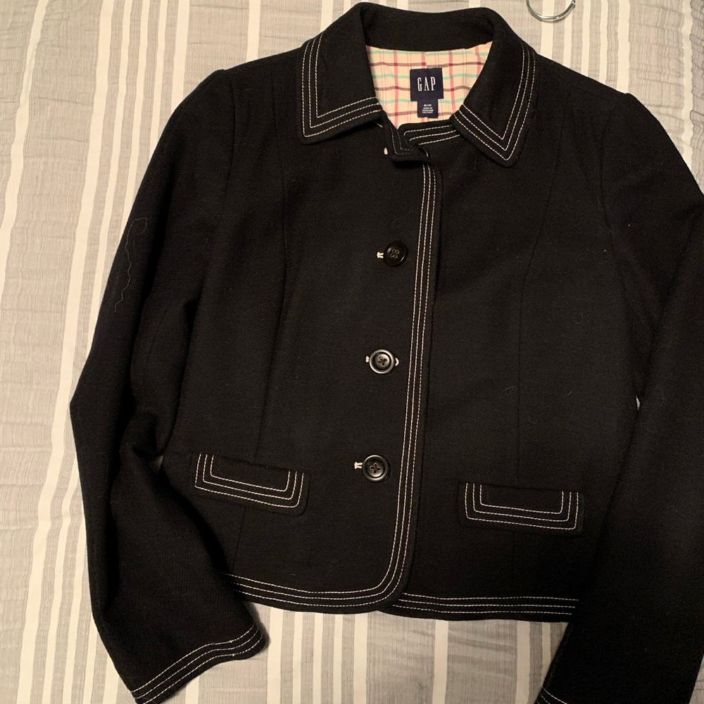 GAP Women's Black Blazer with White Stitching